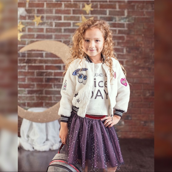 NWT Plush Faux Fur Bomber Jacket w/Fashion Patches - Picture 3 of 4